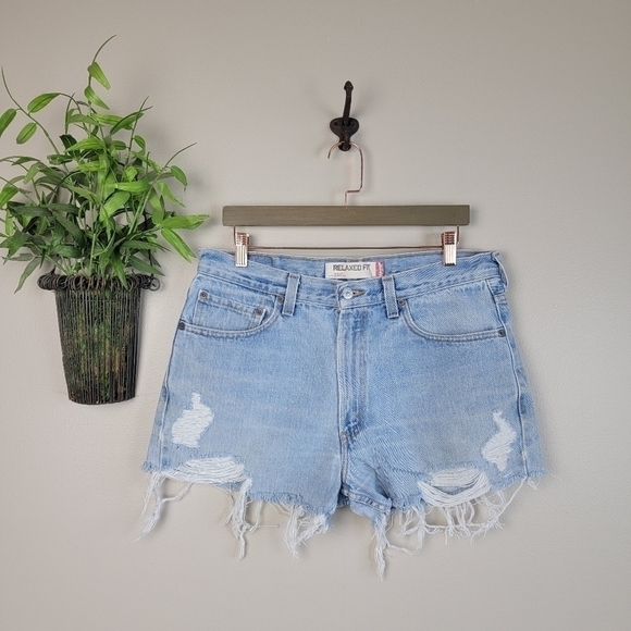 Levi's Pants - Levi's 14 550 Relaxed Light Wash High Rise Distressed Cutoff Jean Shorts Vintage